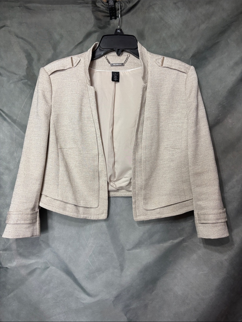 White House Black Market Light Cream Open-Front Cropped Blazer